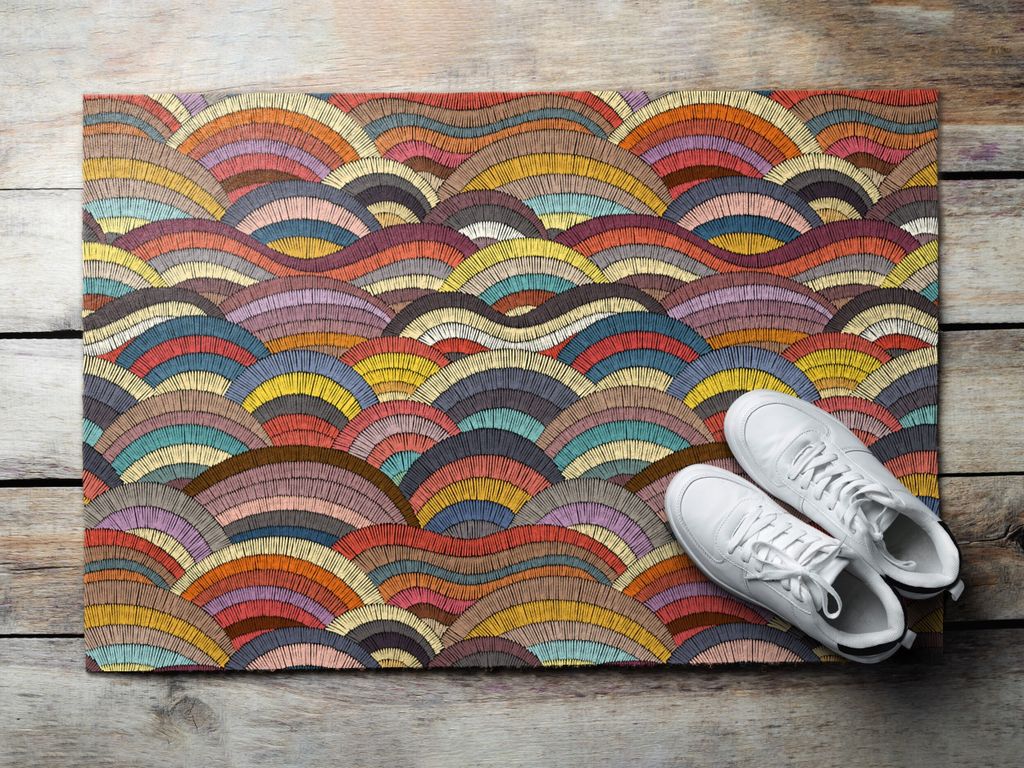 Fußmatte Aussen - Schuhmatte Haustür- Schmutzfangmatte Türvorleger - Outdoor Teppich Schmutzfänger - 60x40 cm - Farbenfrohe Halbkreise
