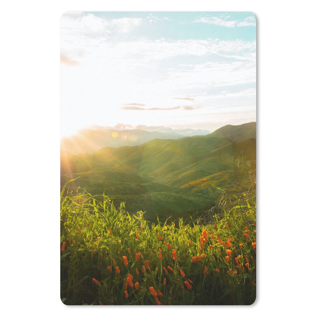 MuchoWow Mauspad Mousepad Hügel - Sonnenuntergang - Gras - Grün 18x27 cm - Mousepads - Maus Mat - Pad - Mausunterlage