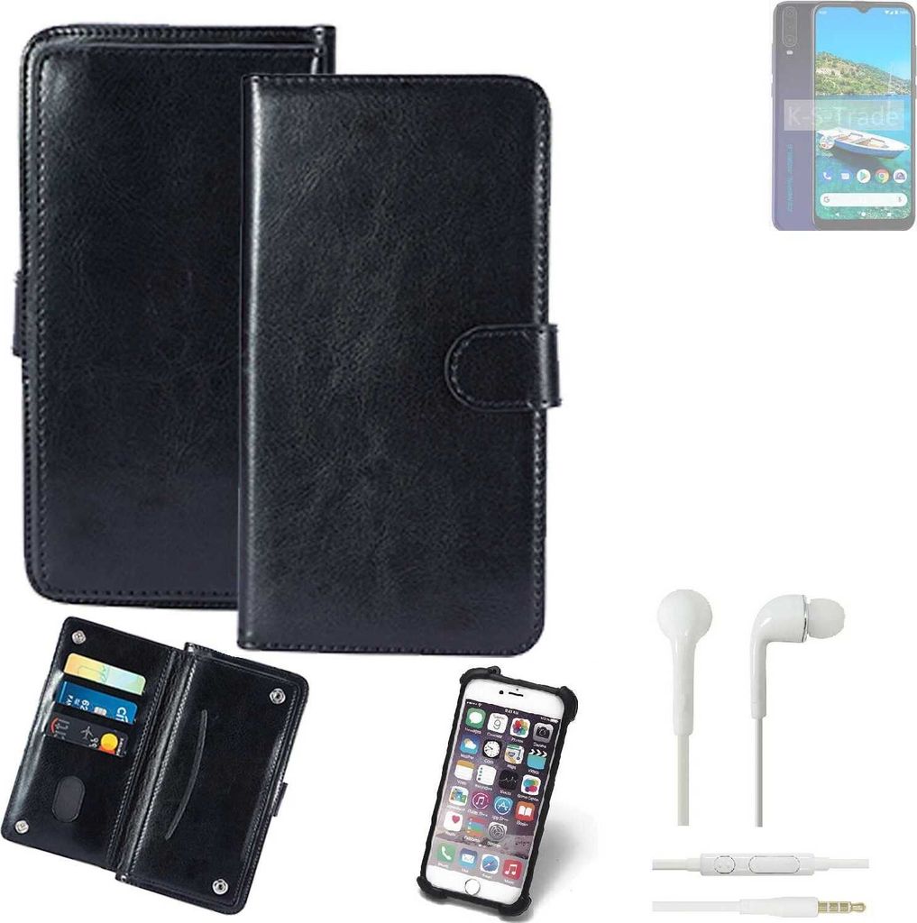 K-S-Trade 360° Hülle kompatibel mit General Mobile Gm 10 inkl. Headphones schwarz Kunstleder Case BookCase WalletCase Kunstlederederhülle
