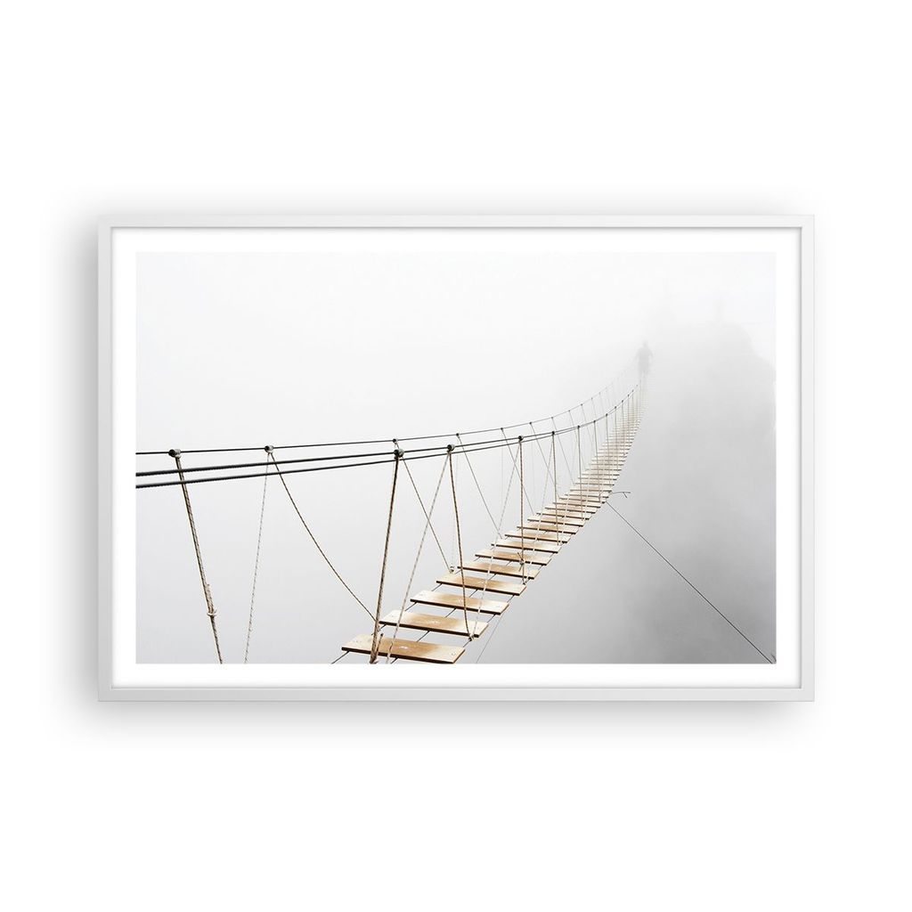 Gerahmtes Poster - Weißer Rahmen - Brücke ausgesetzt Nebel - 91,5x61 cm - Wand Bild - Wanddeko - Wandbilder - Kunstposter - Wandposter - Bilderra...