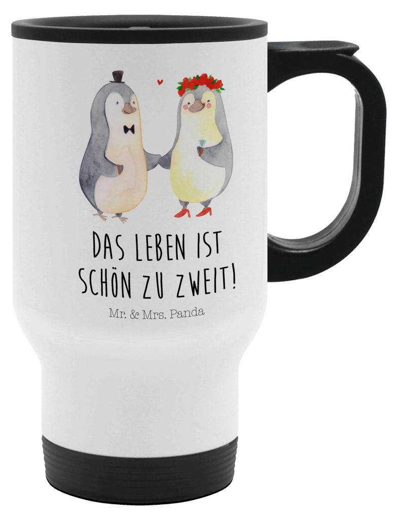 Mr. & Mrs. Panda Thermobecher To Go Pinguin Heirat - Weiß - Geschenk, Kaffee-Thermobecher, Verliebt, Just Married, Für Tee, Auto, Hochzeit, therm...