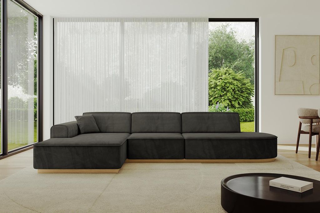 ALTDECOR Ecksofa in L-Form IREA-L2-v2 327x165x80 cm Schwarz Corner Sofa Eckcouch Couch Wohnlandschaft Cauchsofa
