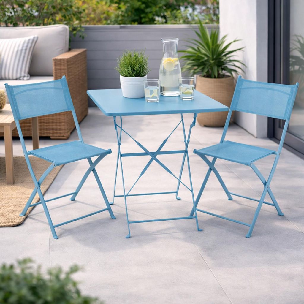 3tlg Bistroset Gartenmöbelset Outdoormöbel Balkon Türkis klappbar