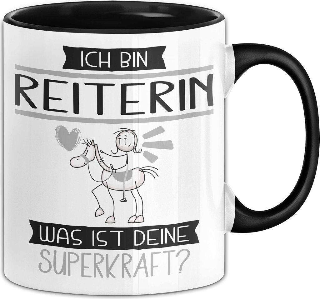 Reiterin Geschenk Tasse Ich Bin Reiterin Was Ist Deine Superkraft Geschenkidee Lustig Geburtstag Weihnachten (Schwarz)