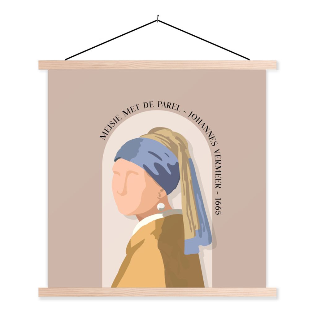 MuchoWow Textilposter Alte Meister - Mädchen mit Perlenohrring - Rosa - Alt 60x60 cm mit holzfarbenen Rahmen - Wanddekoration