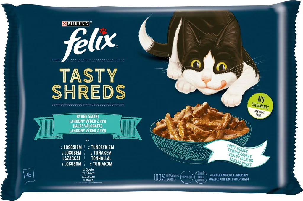 Effilochés de Poissons Felix Tasty Shreds 4x80g : Goût Intense en Jus