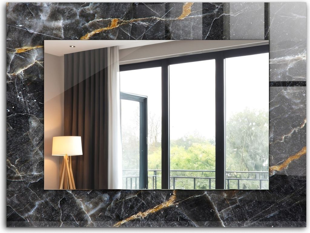 Bedruckter Spiegel - Wandspiegel - Dekorativer - Modern - 80x60 cm - Schwarze Marmoradern