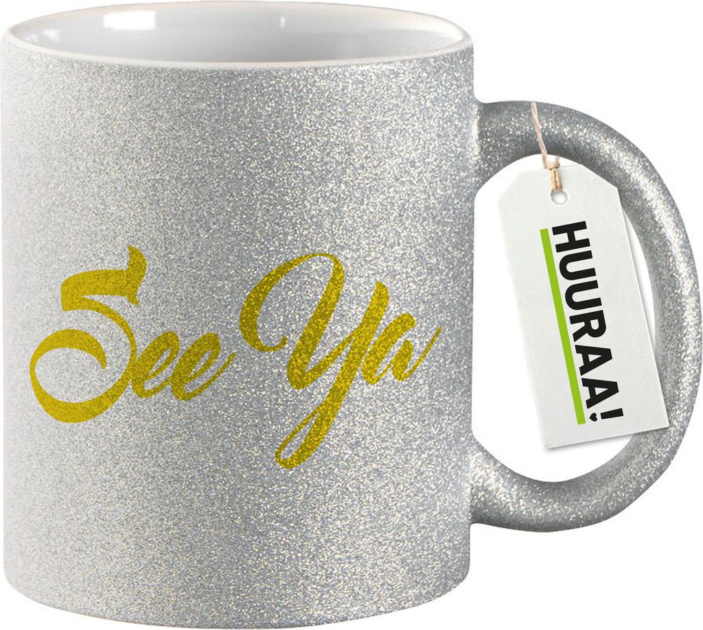 Huuraa Glitzertasse See Ya Spruch 330ml Silber Keramik Kaffeebecher Geschenkidee