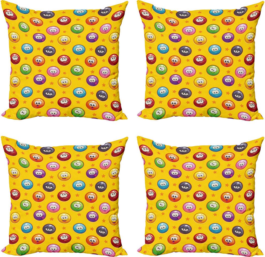 ABAKUHAUS emoticon Kissenbezug Set (4 Stück), Grumpy Sad Mood Gesicht Mood, Moderner Doppelseitiger Digitaldruck, 60 cm x 60 cm, Mehrfarbig