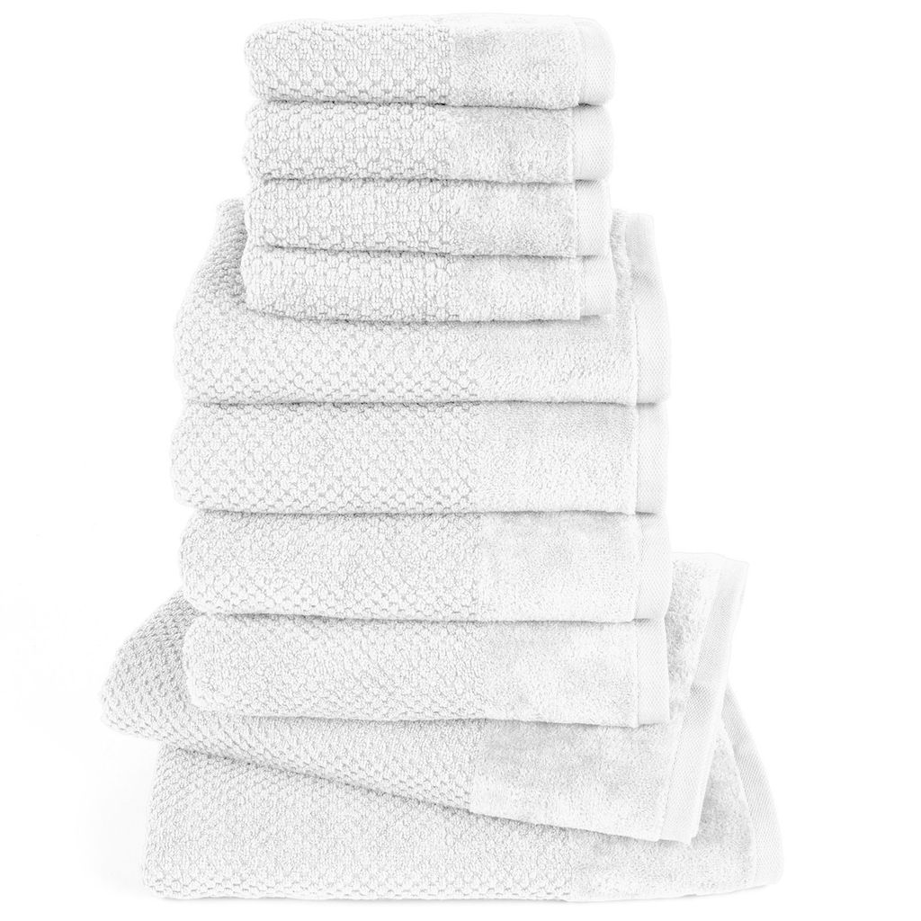 Pure Label 10-TLG Handtücher Set aus Baumwolle - 2x Badetuch 70x140 cm 4x Handtuch 50x100 cm 2x Gästetuch 30x50 cm 2x Waschlappen 16x21 cm, Weiß