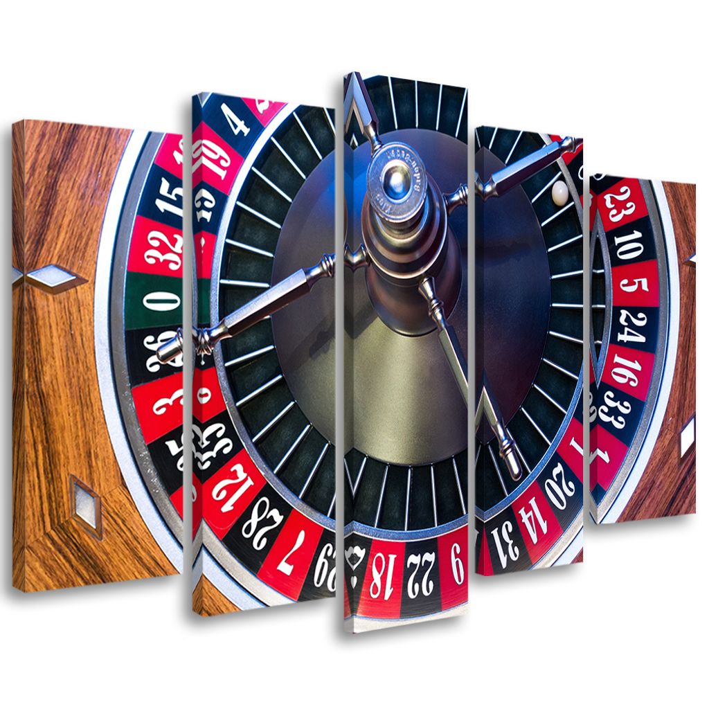 5-teiliges leinwandbild roulette poker glücksspiel 200x100 cm Feeby braun wandbild bereit zum aufhängen
