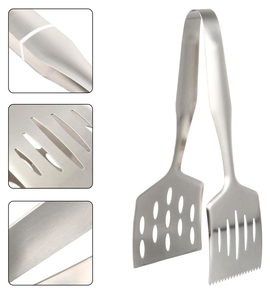 Edelstahl Grillzange mit rutschfestem Design, kompakt und multifunktional für Steak und Fisch