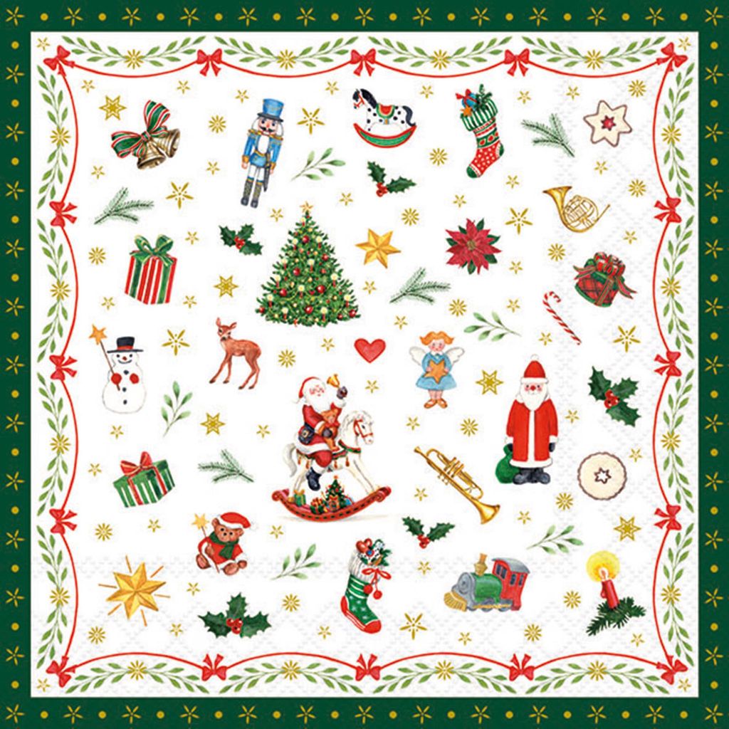 Servietten Papier 33x33cm 3-lag. mit Weihnachtssymbolen Produktbild 