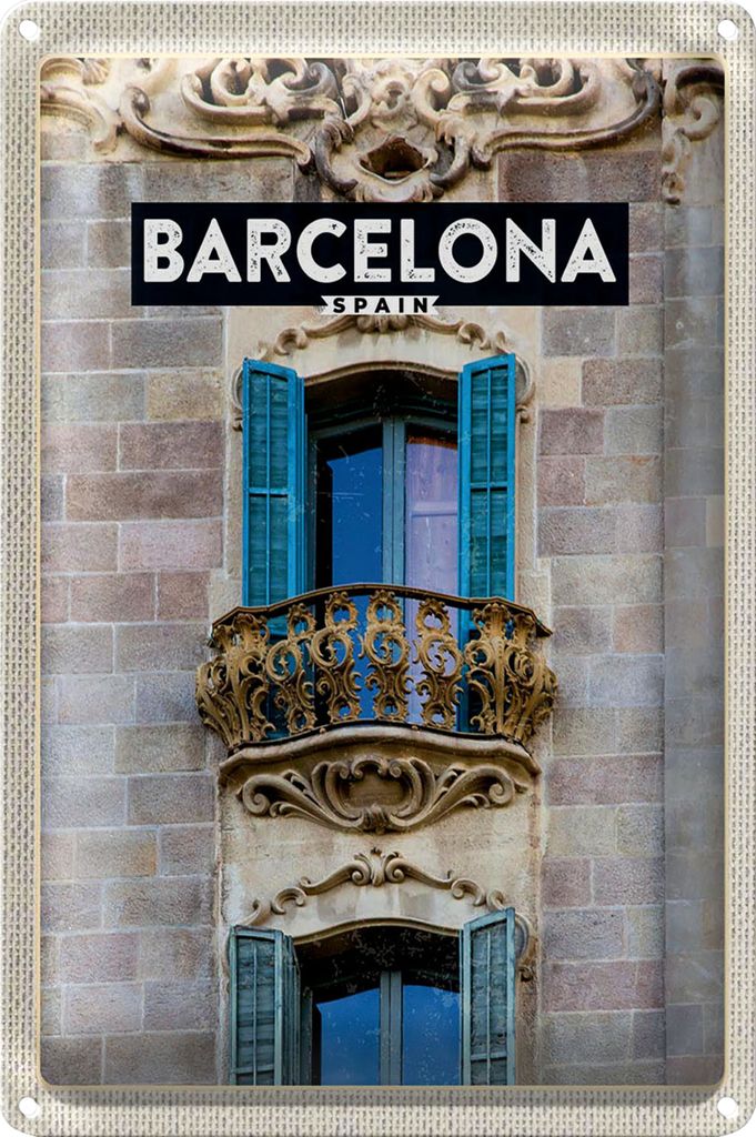 Blechschild Reise 18x12cm Barcelona Spanien Balkon Trip
