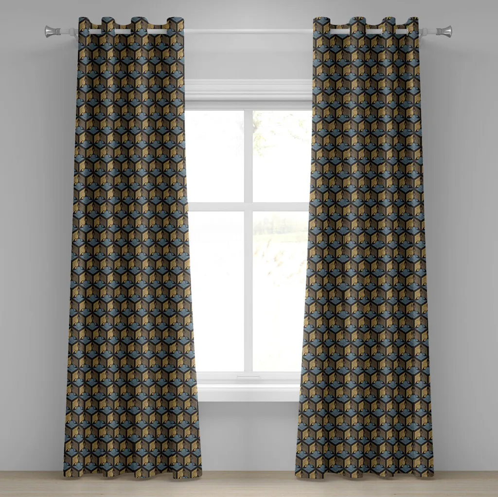 Tende Decorative ABAKUHAUS Art Déco: Motivo Astratto Marrone e Blu