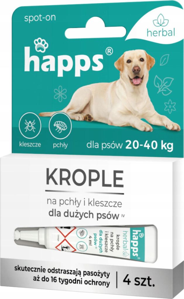 Happs Flohtropfen und Zeckenschutz für große Hunde, 4 Stück Produktbild 
