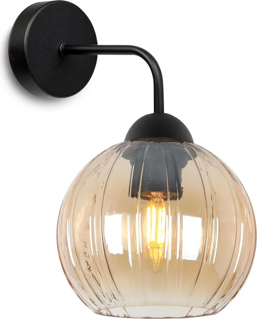 Applique Costa nera a 1 luce con sfera color miele E27 – elegante lampada da parete per un'illuminazione calda