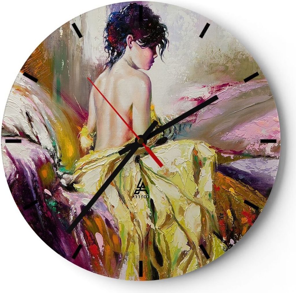 Wanduhr - Rund - Glasuhr - Frau Modell - 40x40cm - Schleichendes Uhrwerk - Lautlos - zum Aufhängen bereit - Dekoration Modern - Wanddekoration aus...