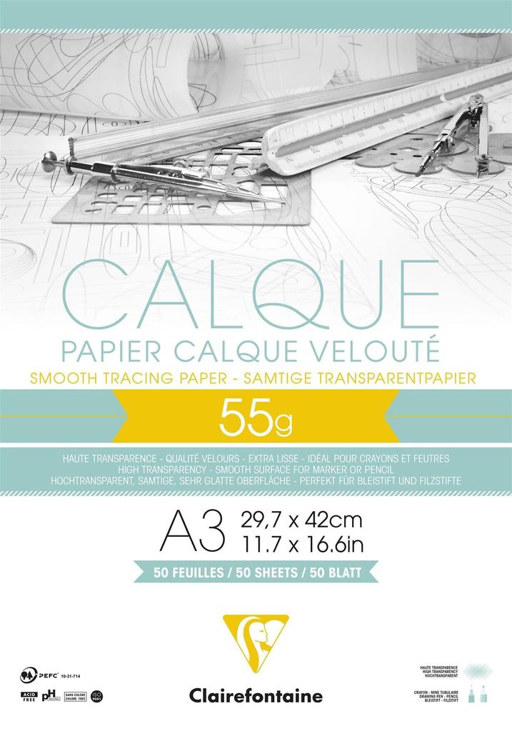 Clairefontaine Transparentpapier Block A3 gel 50Bl