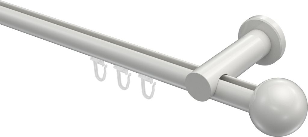 Interdeco Innenlaufstange / Gardinenstange mit Innenlauf Weiß, Typ Platon Luino (Kugel), 20 mm Ø 1-läufig, 160 cm