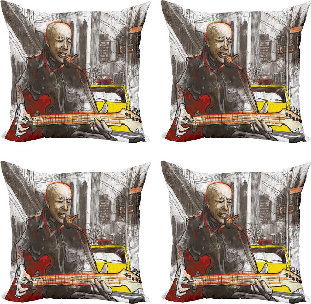 ABAKUHAUS Modern Kissenbezug Set (4 Stück), Straßenmusiker Singen, Moderner Doppelseitiger Digitaldruck, 50 cm x 50 cm, Mehrfarbig