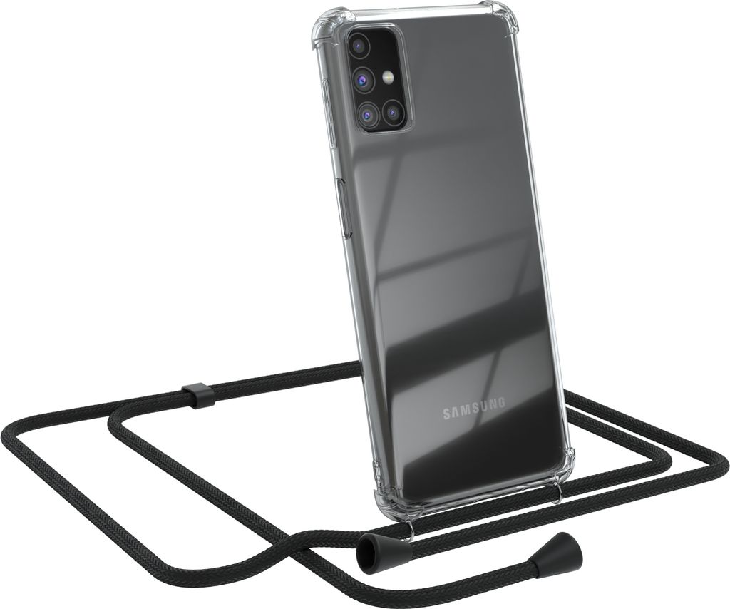 EAZY CASE Handykette kompatibel mit Samsung Galaxy M31s, Handyhülle mit Umhängeband, Handykordel, Schutzhülle Clear, Band in Schwarz