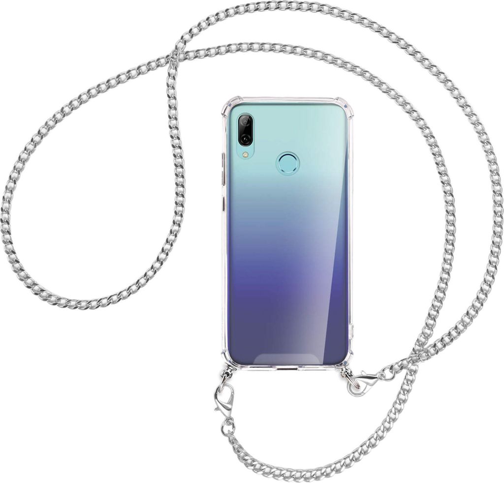 Handykette Backcover-Schutzhülle mit Band (Metall silberfarben) für Huawei P Smart 2019 / Honor 10 Lite - silberfarbene Kette