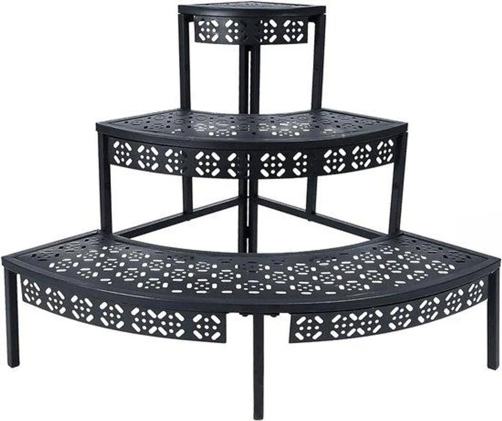 Support fleurs noir 3 niveaux en métal robuste pour balcon et salon