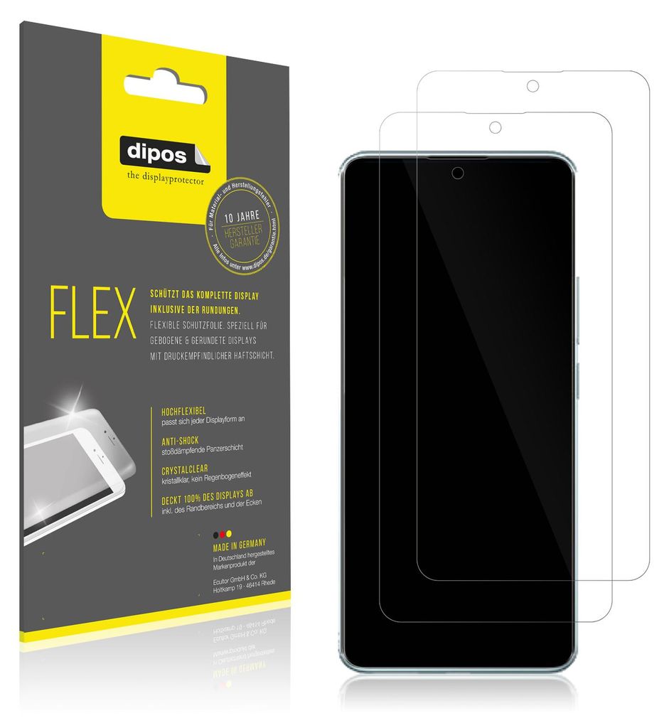 A product shot showing packaging for screen protectors and the screen protectors themselves applied to a smartphone.
