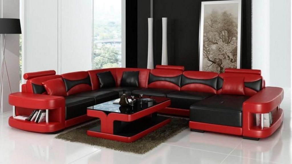 Wohnlandschaft Ecksofa U Form XXL Polster Leder