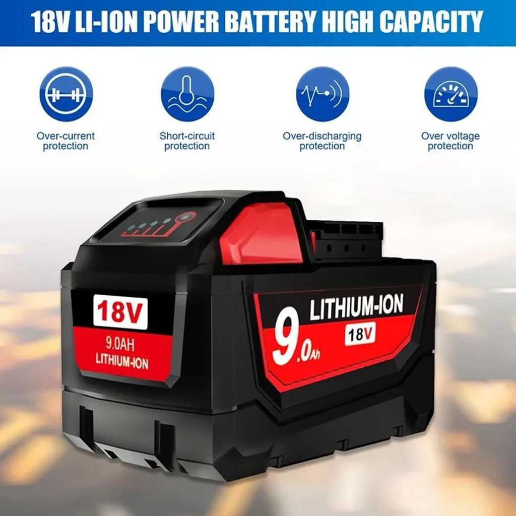 M18 18V Akku - Li-Ion Ersatzakku - 9,0Ah (9000mAh) - 1 Stück - Nur Akku - Kompatibel mit M18-System