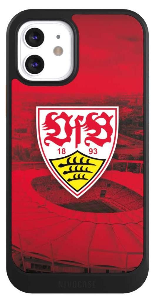 NIVOCASE Hülle für Apple iPhone 12 Handyhülle NIVOcore Case Schwarz Offizielles Lizenzprodukt Stadion VfB Stuttgart