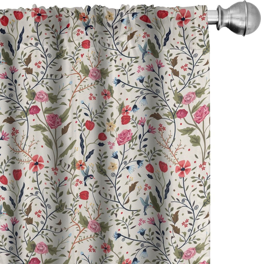 ABAKUHAUS Blumen Vorhänge, Gardinen, Blumen Collage aus Ritterstern Tulpen Rosen Veilchen Lebhafter Fröhliche Natur Muster, 2 Stück 75 x 245 cm,...