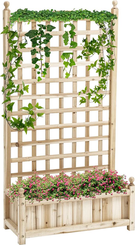 Sweiko Hochbeet Pflanzkasten mit Rankgitter Blumenkasten Rankkasten Rosenbogen mit Rankhilfe für Kletterpflanzen Garten Holz Natur 64 x 28 x 120 cm