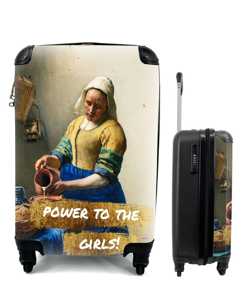MuchoWow Koffer Handgepäck Trolley Rollkoffer Kleine Reisekoffer mit 4 Rollen - Milchmädchen - Gold - Zitate - Gemälde - Alte Meister - Cabin ...