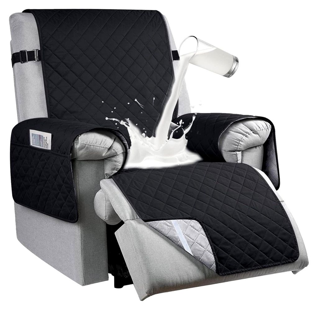 Sesselschoner für Relaxsessel, 100% wasserdicht, Bezug für 1-Sitzer mit 6 Taschen, 25 Zoll, schwarz