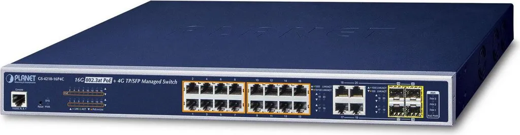 Switch réseau manageable 16 ports Planet GS-4210-16P4C Gigabit PoE