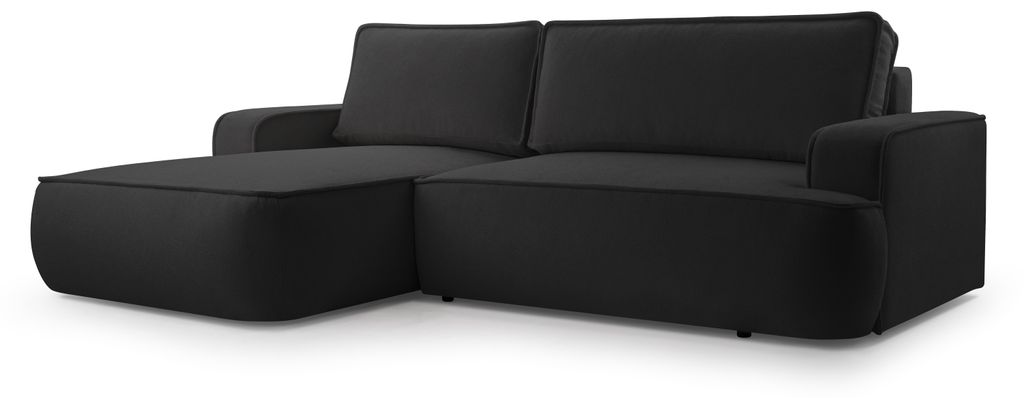 Masseno Ecksofa SOLO mit Schlaffunktion L-Form, Sofa mit Bettkasten, Wohnzimmersofa, Couch, Soffa, Bettsofa, Couchgarnitur- Schwarz, GERRA 75