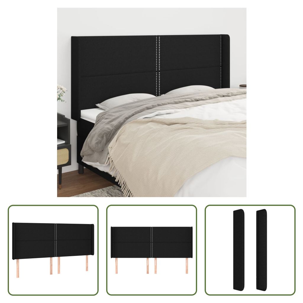 The Living Store Kopfteil mit Ohren Schwarz 183x16x118/128 Produktbild 