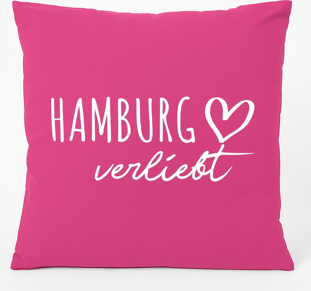 Huuraa Kissen Hamburg verliebt 40x40cm mit Füllung Fuchsia Baumwolle Dekokissen Geschenkidee
