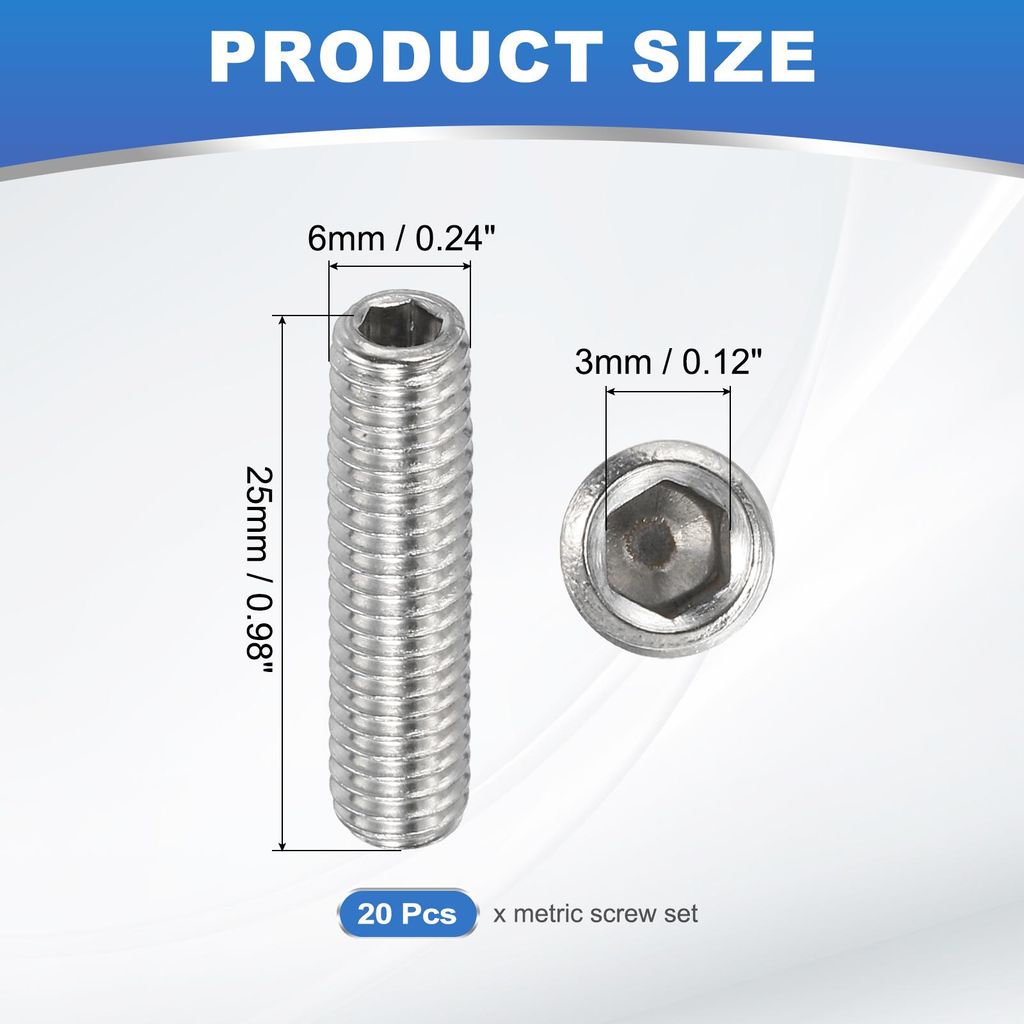 20 Stš¹ck Madenschraube M6 x 25mm, 304 Edelstahl Madenschrauben Set fš¹r Tš¹rklinken Halterung M?bel Lampen Wasserhahn Reparaturen, Silber In...