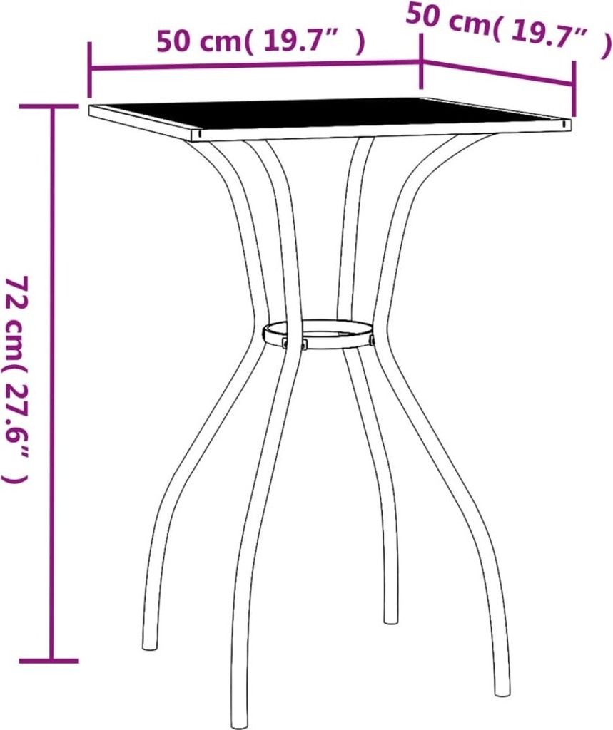 vidaXL Záhradný stôl antracit 50x50x72 cm Oceľová mriežka Obrázok produktu 6