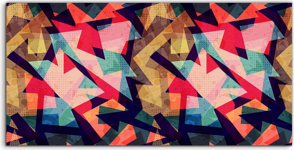Coloray Spritzschutz aus Glas 100x50 Wandkunst Küchenrückwand Foto Bild groß Geometrisches Blau Rosa