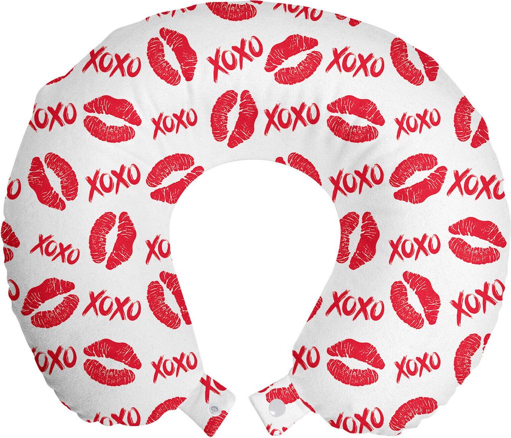 ABAKUHAUS XOXO Reisekissen Nackenkissen, Lippenstift-Kuss Akronym Muster, Schaumstoff Reiseartikel für Flugzeug und Auto, 30x30 cm, Dark Pink und ...