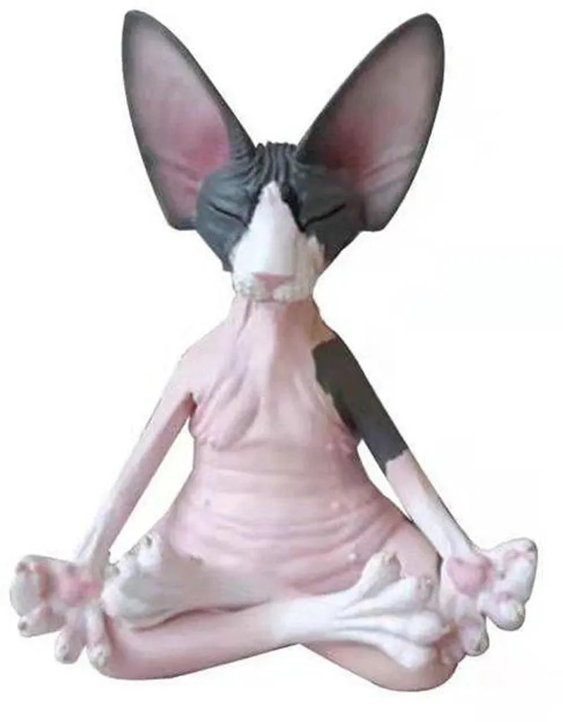 Petit chat décoratif rose et gris en céramique fine, hauteur 15cm