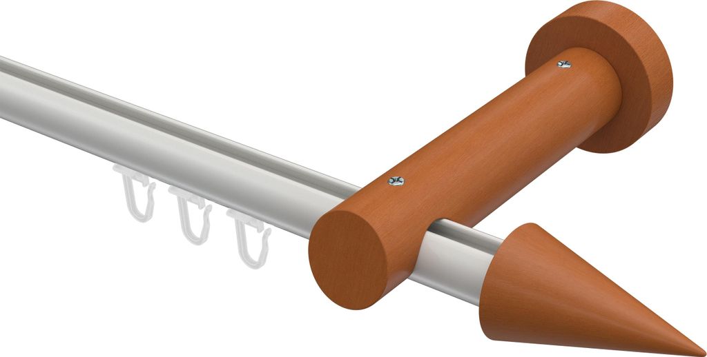 Interdeco Innenlaufstange / Gardinenstange mit Innenlauf Weiß / Kirschbaum lackiert, Typ Talent Siveo (Kegel), 20 mm Ø 1-läufig, 440 cm