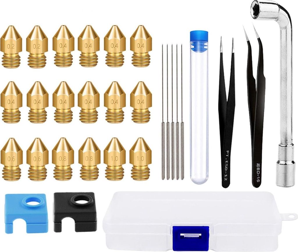 30 Stück Düsen 0,4 mm 0,2 mm 0,6 mm,3D-Drucker Messing Stainless Steel-Hotend-Düsen mit für 1,75 mm Filament Hot Ends V5, V6,Zum Beispiel fü...