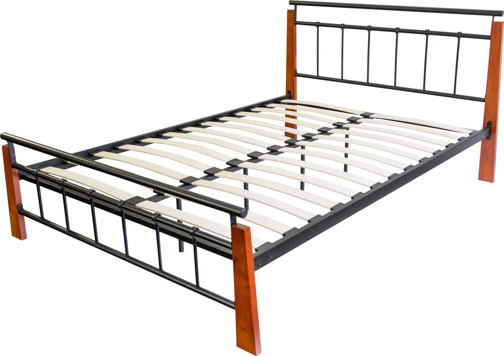Lit Double 160x200 Métal Design avec Sommier Lattes Bois Noir Brun 5072