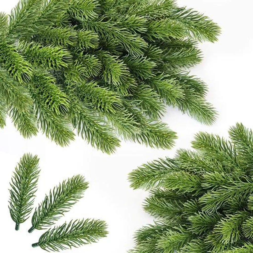 50 Petites Branches Sapin Artificiel Souples et Réalistes de 10 cm Vert