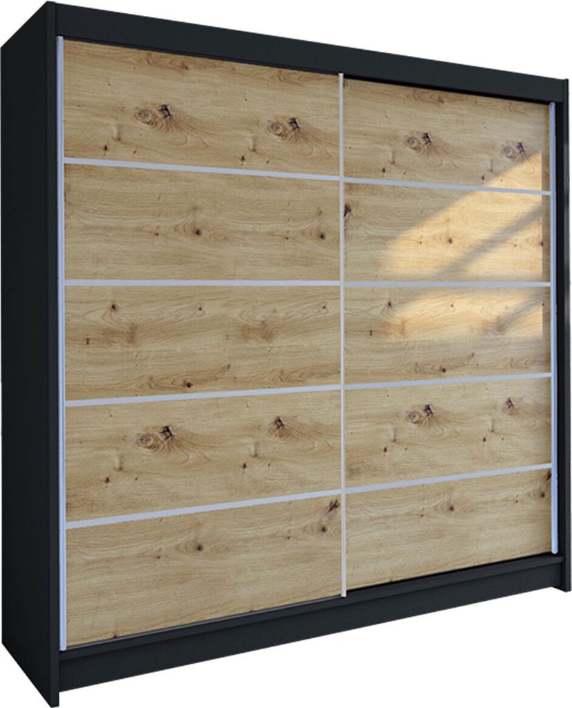 MIRJAN24 Schiebetürenschrank Talin IV, Stilvoll Schlafzimmer Kleiderschrank (Farbe: Schwarz / Artisan Eiche)